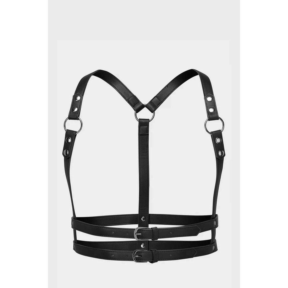 Killstar Wanda Harness Black Vegan Leather Silver Hardware Goth XS-M